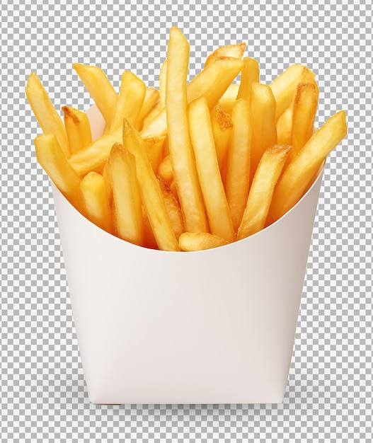 PSD french fries in a white paper box isolated on white background front view french fries in a paper