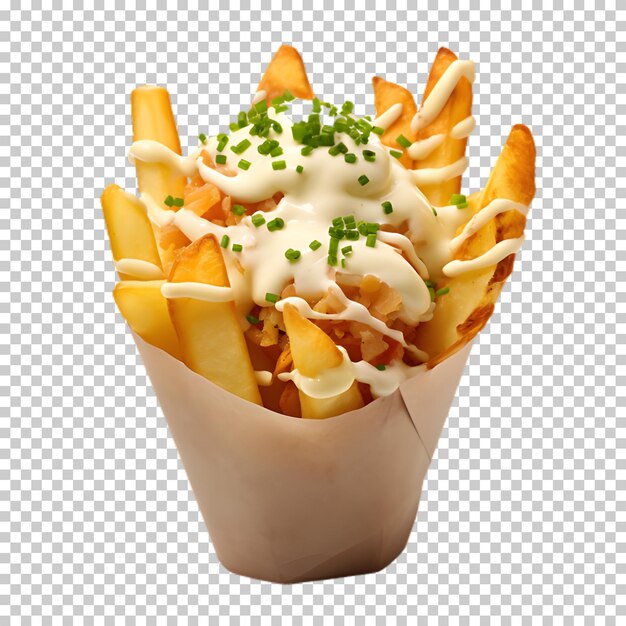 PSD french fries with cheese isolated on transparent background