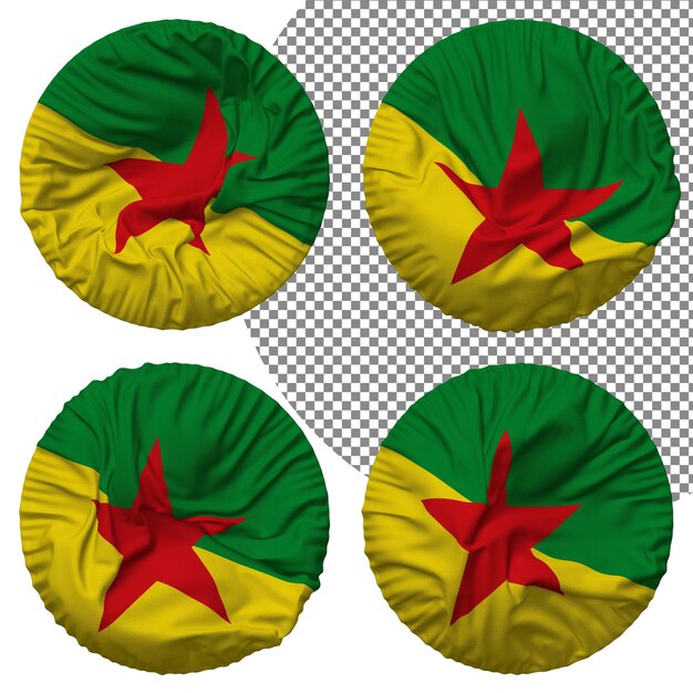 PSD bandiera della guyana francese di forma rotonda isolata con diversi stili di ondulazione, bump texture, rendering 3d