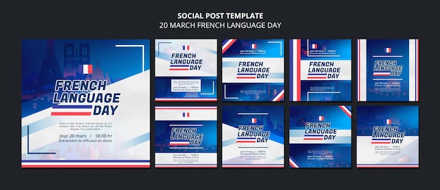 PSD post di instagram della giornata della lingua francese