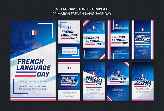 PSD french language day instagram stories