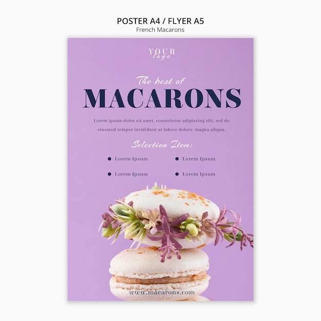 PSD modello di poster di macarons francesi