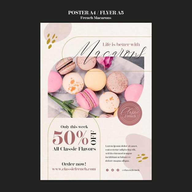 PSD modello di poster di macarons francesi