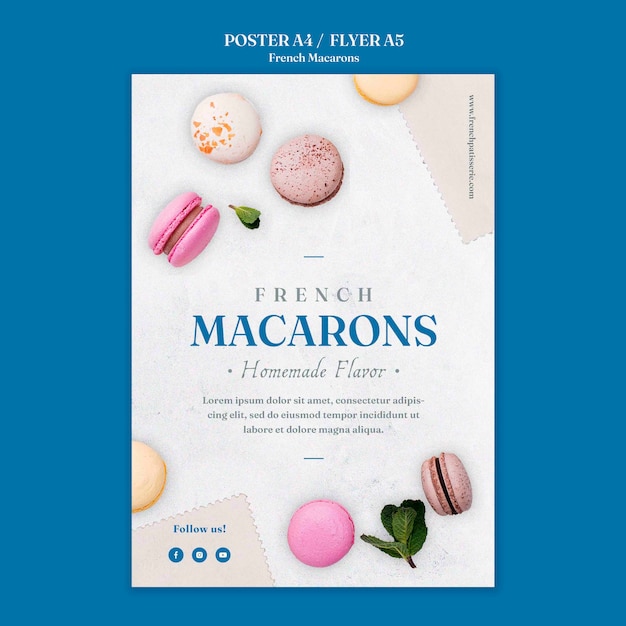 PSD modello di poster di macarons francesi