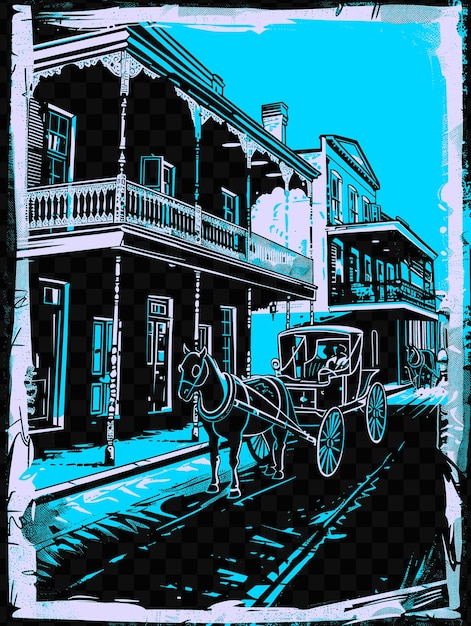 PSD french quarter with historic street scene and colorful archi psd vector tshirt tattoo ink scape art