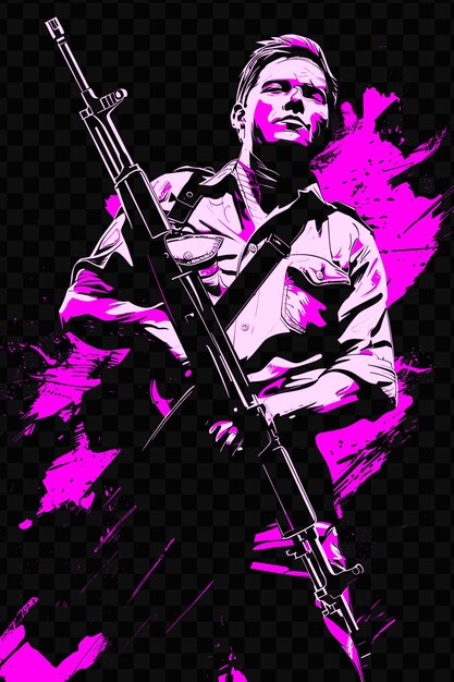 PSD french resistance fighter with a sten gun standing in a defi tshirt design art tattoo ink outlines