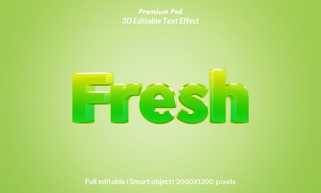 신선한 3d 텍스트 스타일 효과 Psd 템플릿 Premium Psd