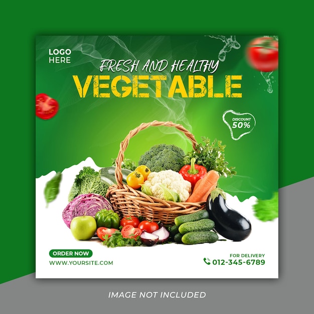 新鮮なアンプ健康食品と野菜のソーシャルメディア投稿テンプレートプレミアムpsd