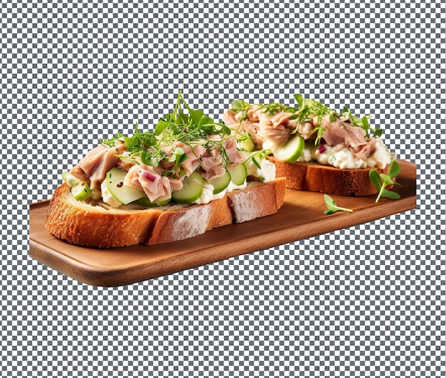 PSD Свежий и вкусный салат из тунца crostini изолирован на прозрачном фоне