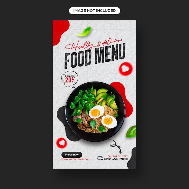 신선하고 건강한 음식 홍보 소셜 미디어 및 인스타그램 스토리 배너 템플릿 디자인