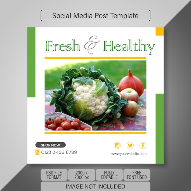 PSD 新鮮で健康的な食品ソーシャルメディア投稿テンプレートプレミアムpsd