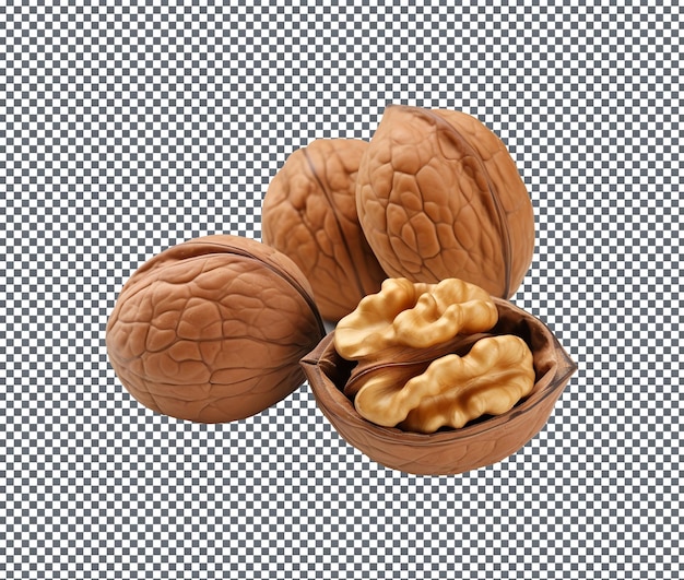 Fresh and Magnificent Walnuts isolated on transparent background