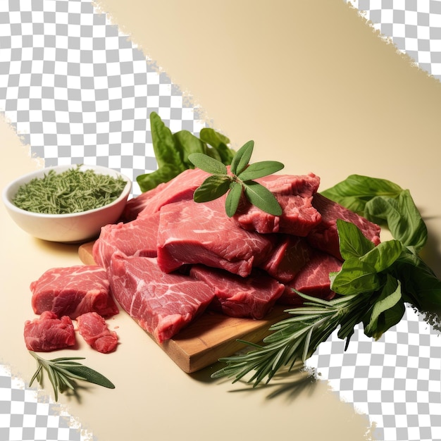 PSD fresh asado and basil leaf transparent background