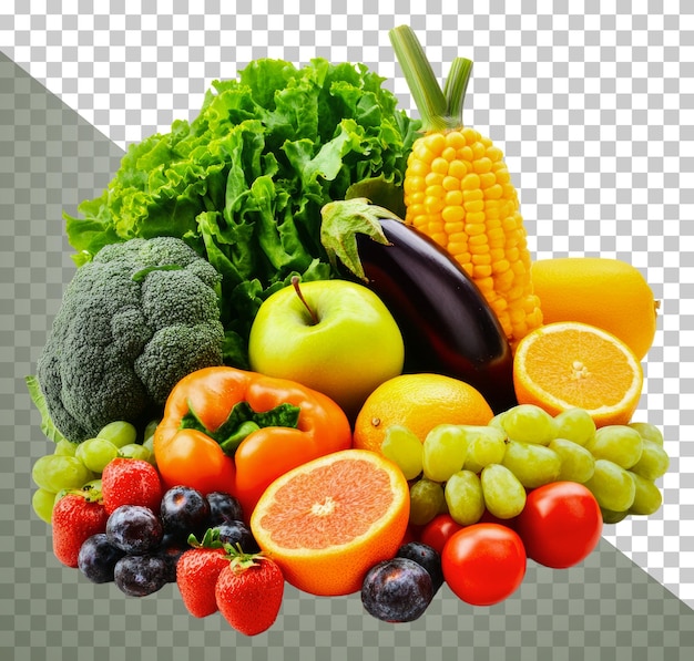 Fresh assortment of colorful vegetables and fruits cut out stock png