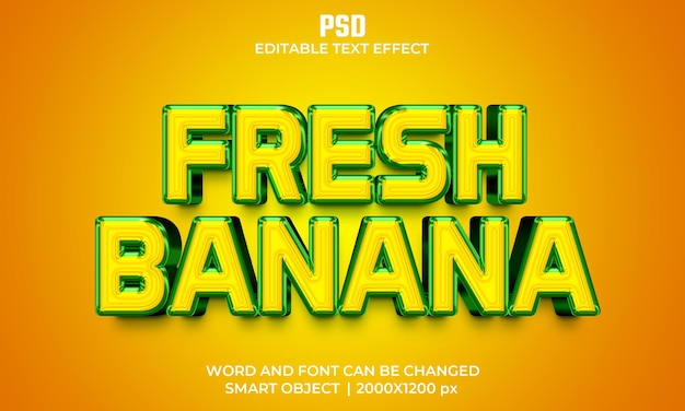 新鮮なバナナの3d編集可能なテキスト効果プレミアムpsd背景付き