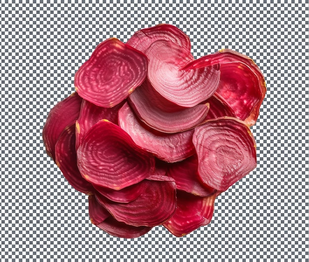 Fresh and beautiful beet chips thin slices isolated on transparent background