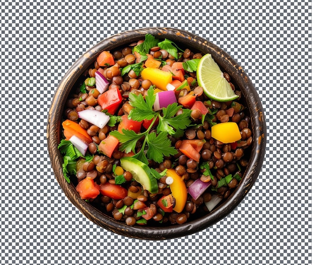 PSD fresh and beautiful green lentil salad isolated on transparent background