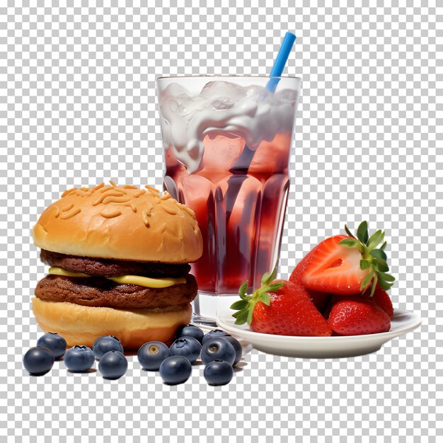 PSD hamburger di manzo fresco con frutta isolato su uno sfondo trasparente