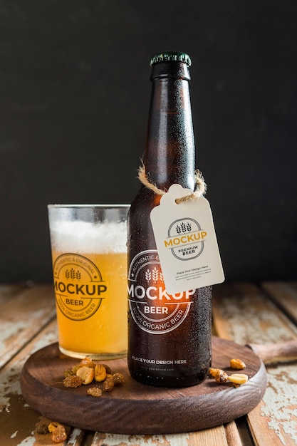 Fresh beer in a bottle mock-up arrangement