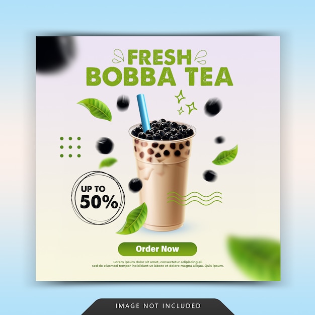 Шаблон сообщения в социальных сетях fresh bobba tea