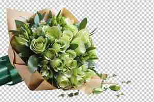 PSD a fresh bouquet of green flowers wrapped in paper