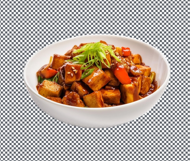 PSD fresh braised tofu with vegetables hui guo rou isolated on transparent background