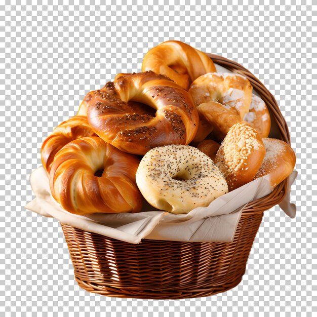 Fresh bread in basket isolated on transparent background