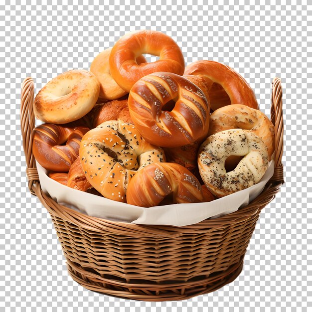 Fresh bread in basket isolated on transparent background