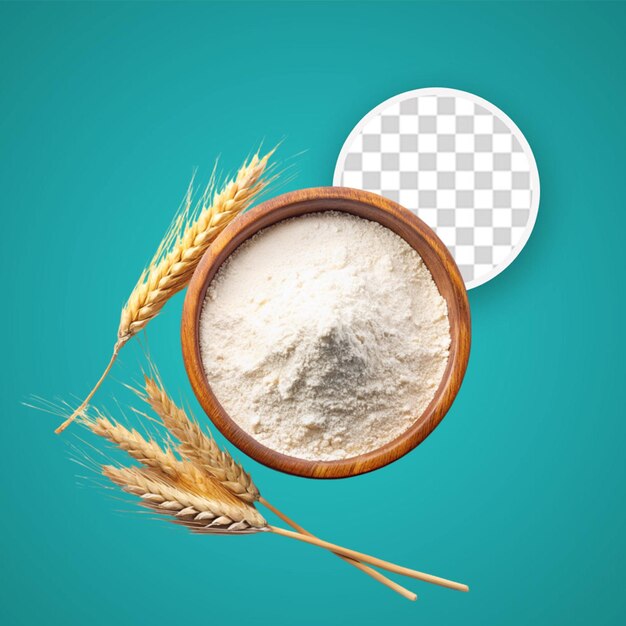 PSD fresh bread with wheat ears and a bowl of flour