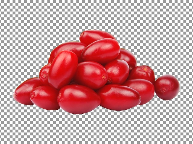 PSD Свежая гроздь красных ягод кизила, изолированные на прозрачном фоне