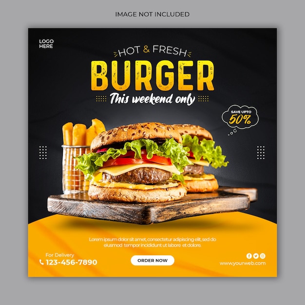 Fresh burger social media post advertising banner template