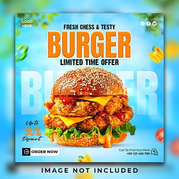 Fresh burger social media post advertising banner template