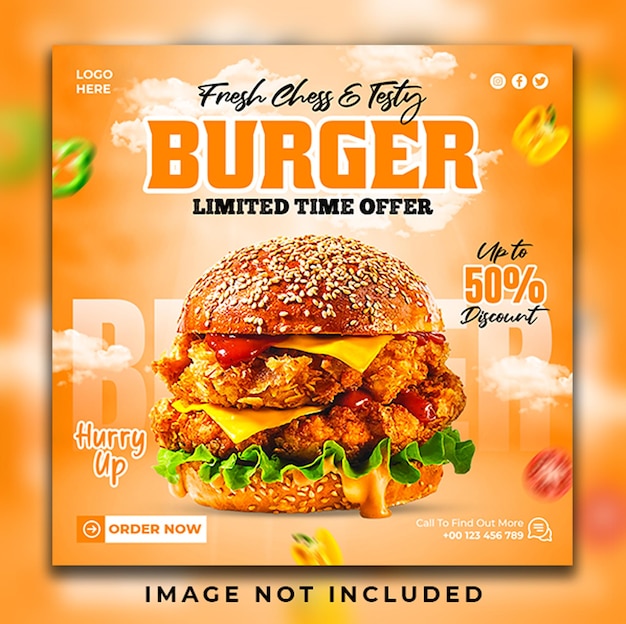 Fresh burger social media post advertising banner template