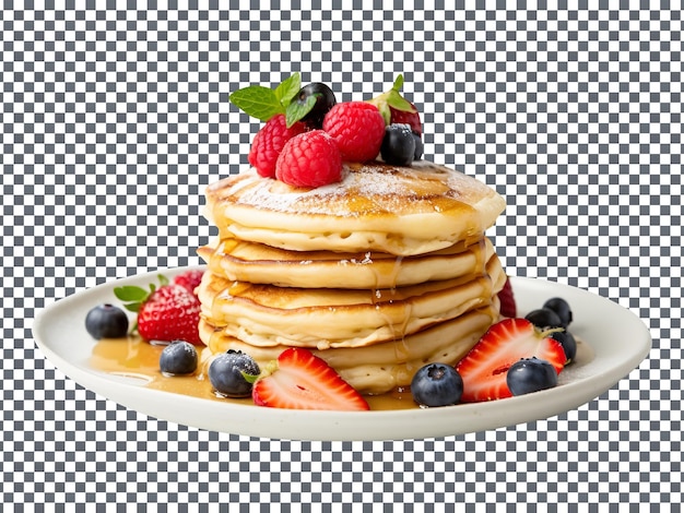 fresh butter pancakes stacked with berries isolated on a transparent background