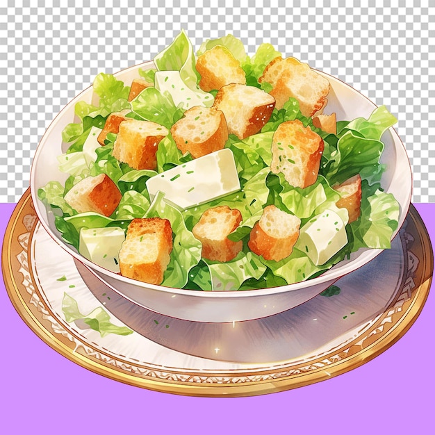 A fresh caesar salad with croutons isolated object transparent background