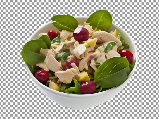 Fresh cheese salad in a bowl with cherries isolated on transparent background