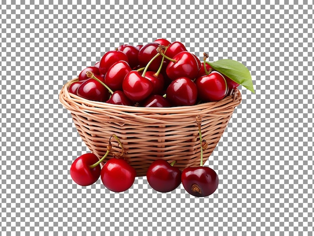 Fresh cherries in basket isolated on transparent background