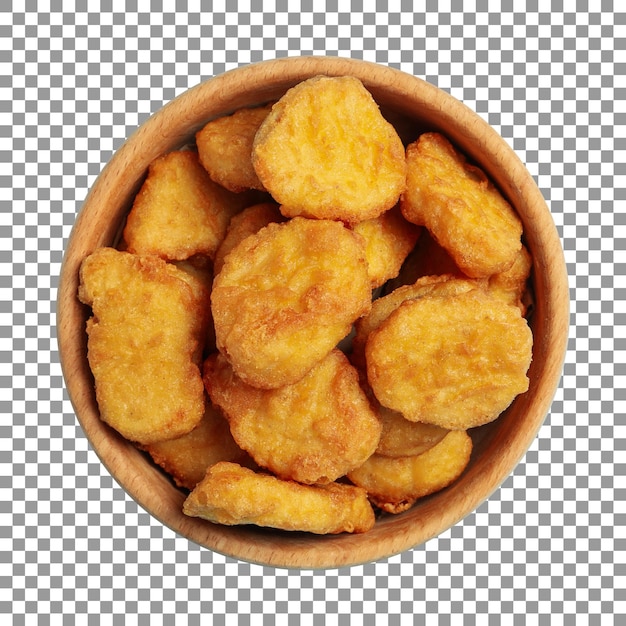 PSD fresh chicken nuggets in a wooden bowl isolated on transparent background