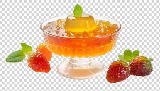 Fresh clourful jelly in a glass bowl isolated on transparent background