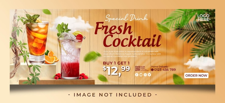 PSD fresh cocktail special drink for promotion social media post facebook cover banner template