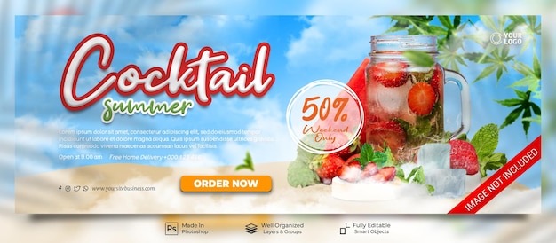 Fresh cocktails summer new drink menu restaurant social media post facebook cover banner template