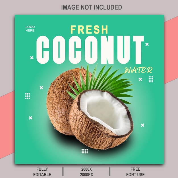 PSD fresh coconut instagram post social media template and flyer