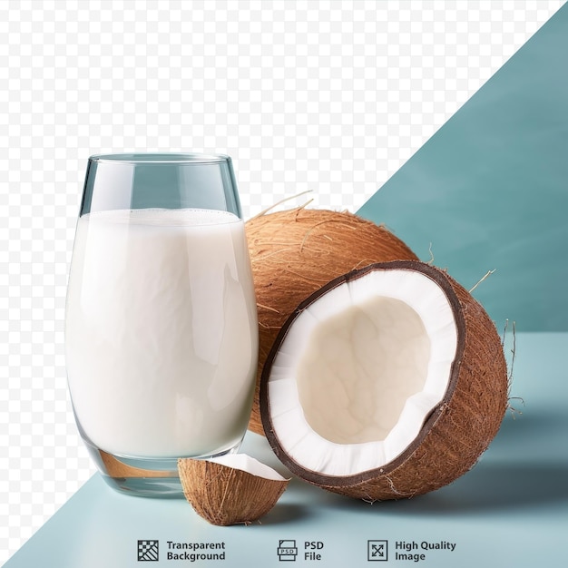 Fresh coconut and milk on a transparent background