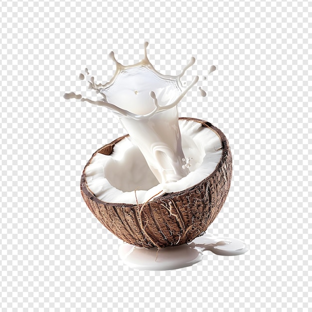 fresh coconut with milk splash isolated on a transparent background by ai generative