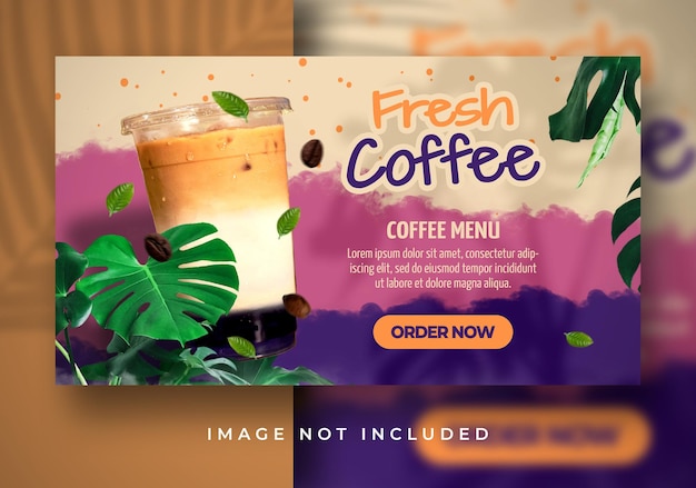 Nuovo menu speciale per bevande fresche al caffè per il modello di banner della pagina di destinazione del sito web del ristorante caffetteria