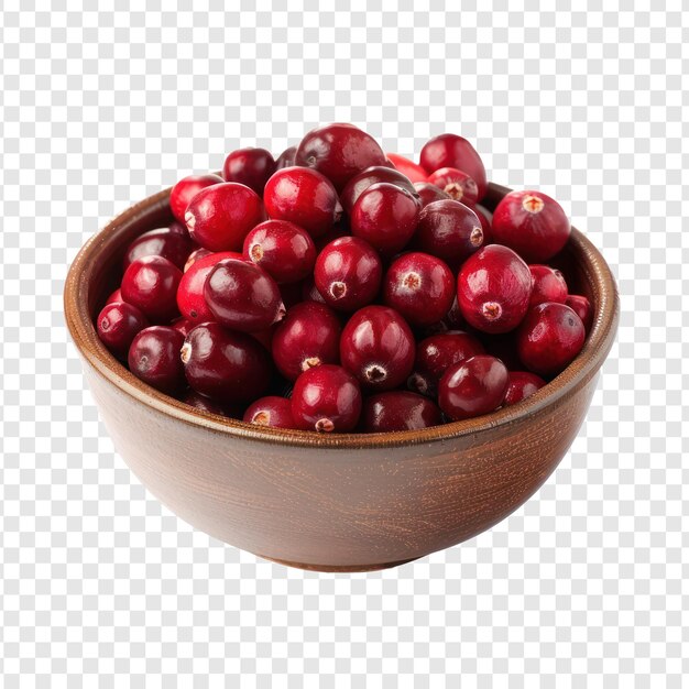 fresh cranberries in a bowl front view isolate on transparency background