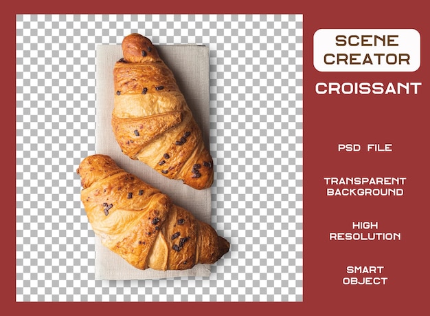 Fresh croissants isolated with transparent background