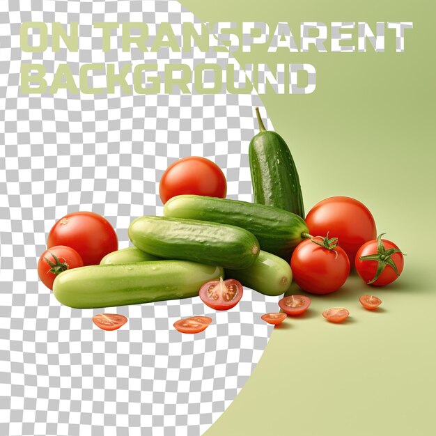 PSD fresh cucumbers and tomatoes staple foods on a transparent