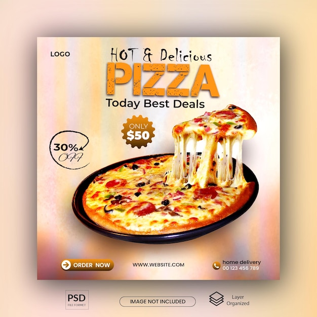 PSD 新鮮でおいしいピザの割引オファー instagram プロモーション ソーシャル メディア テンプレート