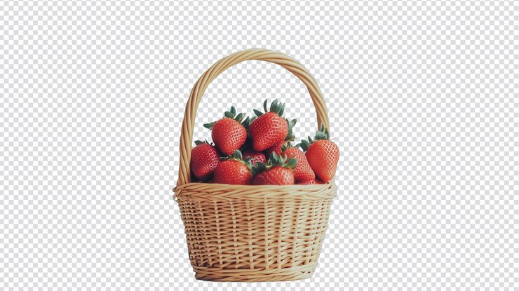 PSD 새롭고 맛있는 딸기 작은 바구니에 여름 요리법과 건강한 간식 아이디어에 완벽합니다